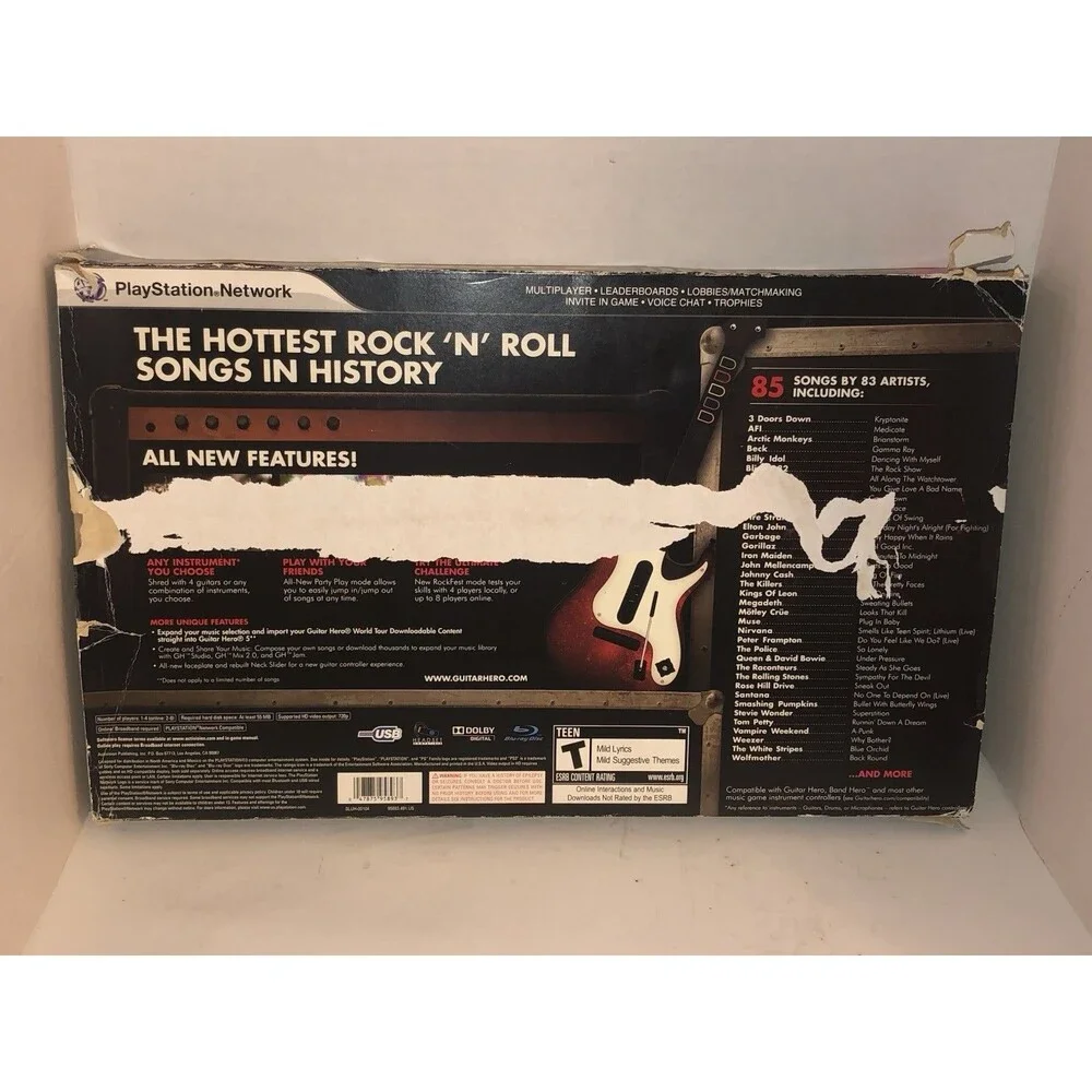 Guitar Hero 5 PS3 Wireless Guitar Controller Dongle Box Complete w/ Strap